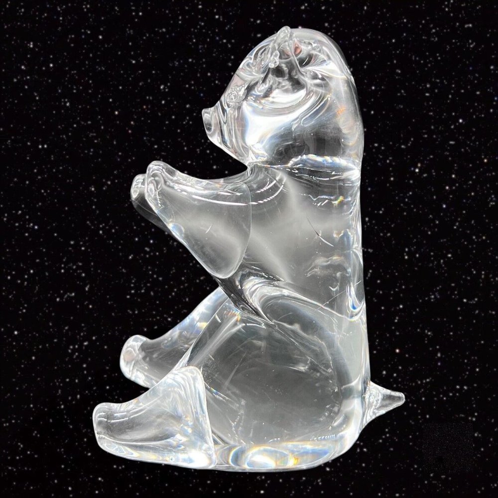 Konstglas Ronneby Sweden Crystal Clear‎ Glass Bear Figurine Paperweight Vintage